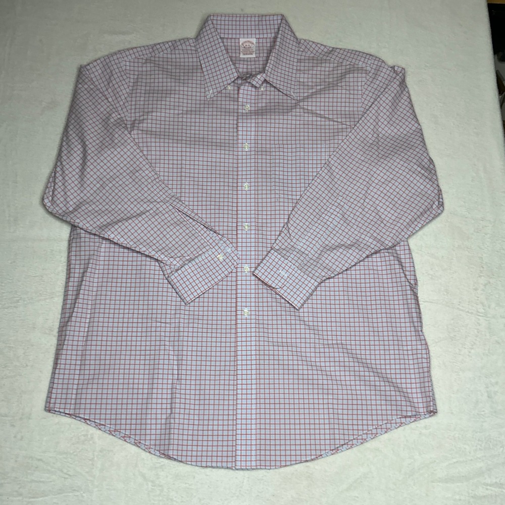 Brooks Brothers Madison Fit Dress Shirt 18-35 Red Blue Check Non-Iron Stretch